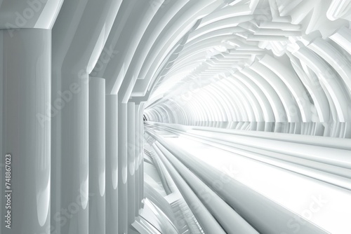 Architectural Geometric Design: Futuristic 3D Render with Abstract White Stripes
