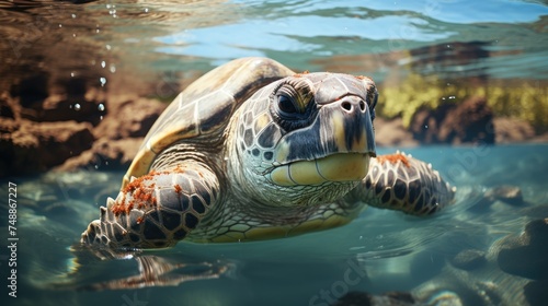 Hawaiian Green Sea Turtle swimming underwater