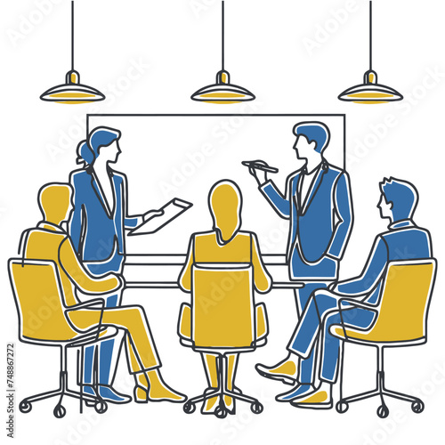 continuous line drawing vector buissnes meeting