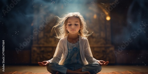a little girl meditating in the lotus position