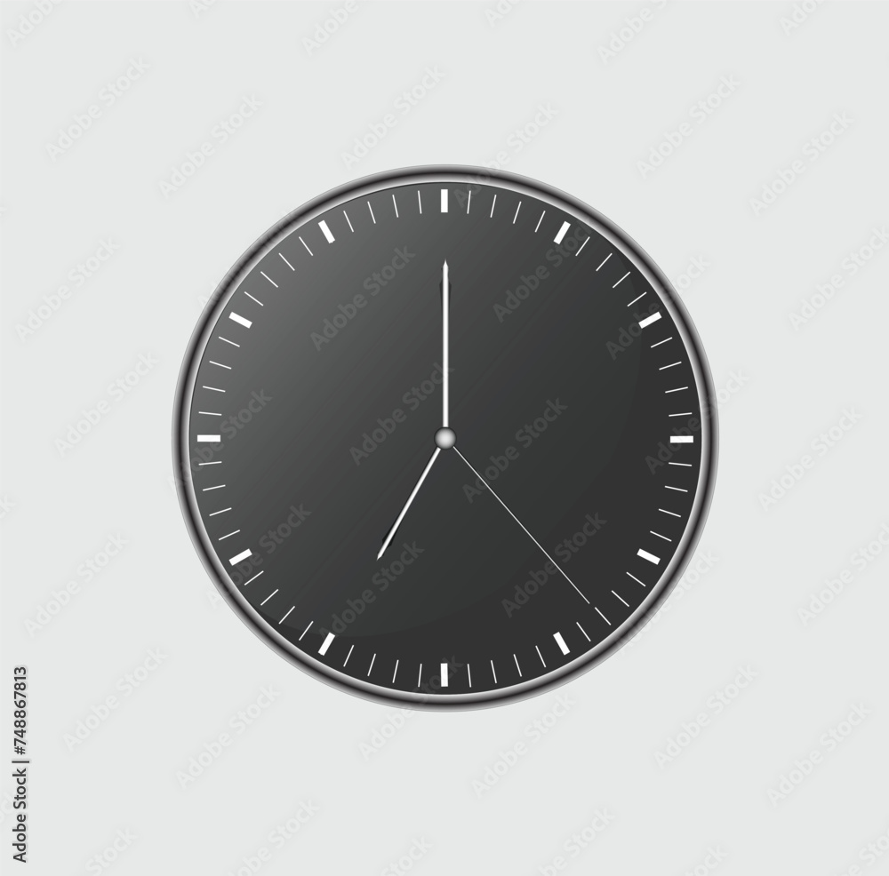 Simple black Round Wall Office Clock Set. White and Black Dial. Simple black Round Wall Office Clock Set. White and Black Dial.