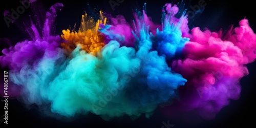 Colorful cloud of smoke isolated on black background.