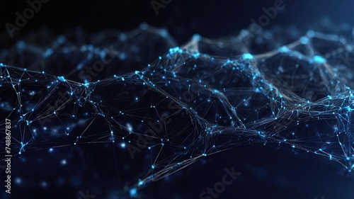 A dynamic 3D digital landscape of interconnected nodes, ideal for visualizing complex networks, data analytics, and artificial intelligence. High-quality image with a futuristic, technological theme