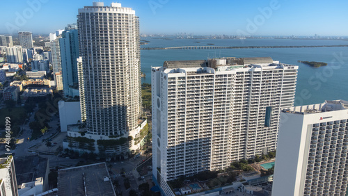 Aerial view of the architecture of the city of Miami from the south channel