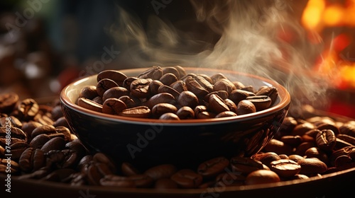 hot coffee bean accompanied with smoke and smoke photo