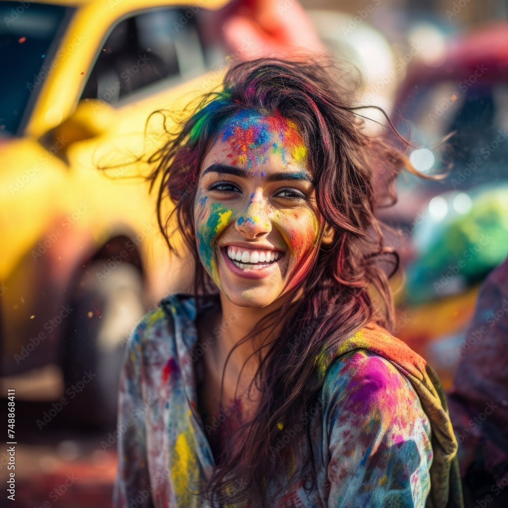 Portrait of a beautiful young woman covered with multicolored powder Portrait of a beautiful young woman covered with multicolored powder
