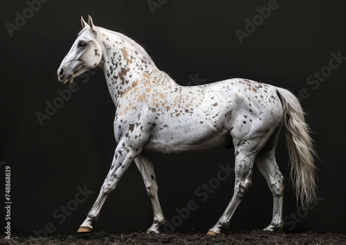 White horse with spots on a black background.