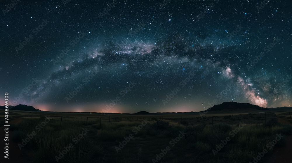A breathtaking Milky Way arching over a serene mountain landscape under a star-filled sky