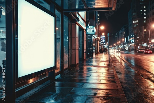 City Night Advertisement Billboard Mock-up in Urban Street Window Display