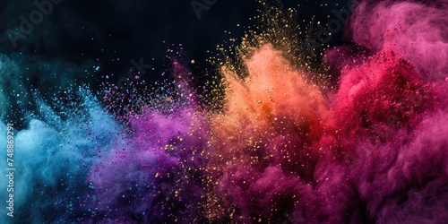 Abstract Burst of Colorful Powder on White Background