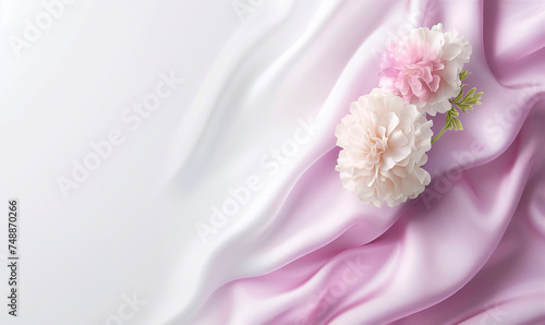 Women's day Elegant Pink Peonies on Satin Fabric - Luxurious Floral Design