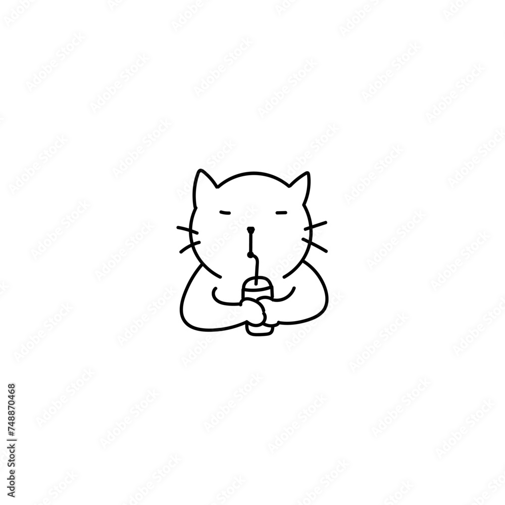 Hand drawn cute cat drinking ice cream icon, simple doodle icon Hand drawn cute cat drinking ice cream icon, simple doodle icon