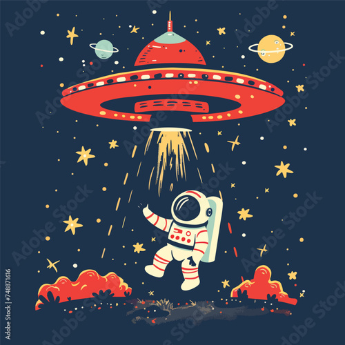 World ufo day illustration with an astronaut celebrate