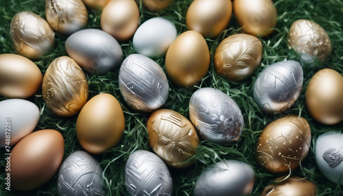  Top-View of Easter Eggs Adorned in Gold and Silver