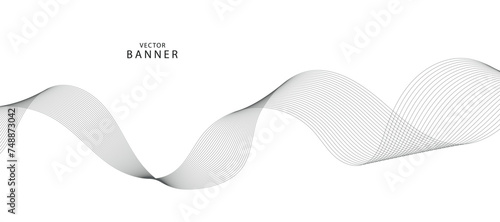 Abstract wave element for design. Digital frequency track equalizer. Stylized line art background. Vector illustration. Wave with lines created using blend tool. Curved wavy line, smooth stripe.