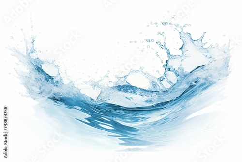 Dynamic blue water splash, waves, and droplets isolated on white