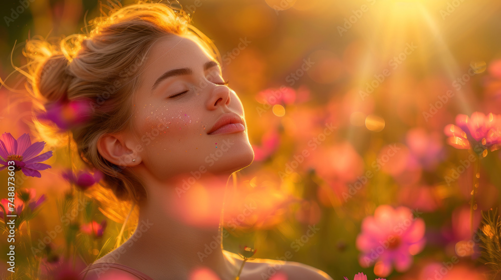 Fototapeta premium Close-Up of Woman Enjoying Golden Sunset