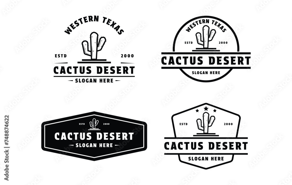 set of cactus logo design vintage retro label and badge