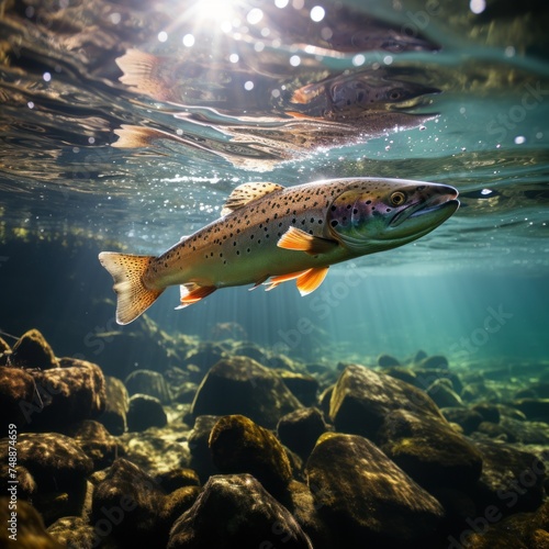 Graceful trout navigating the clear waters of a freshwater river