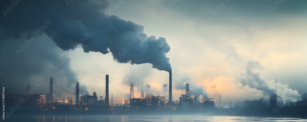 Industrial Plant Emissions: A Catalyst for Climate Change and Urban Pollution. Concept Climate Change, Pollution Control, Environmental Regulations, Industrial Sector, Emission Reductions,