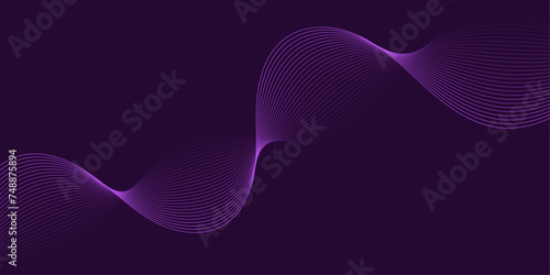 Abstract background with waves for banner. Medium banner size. Vector background with lines isolated on dark purple. Purple gradient. Brochure, booklet