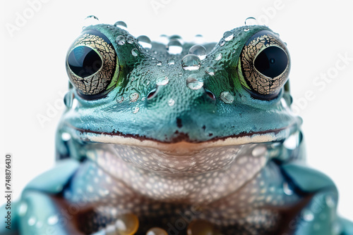 Raindrops caress the delicate skin of nocturnal rainforest frogs on a transparent background. 