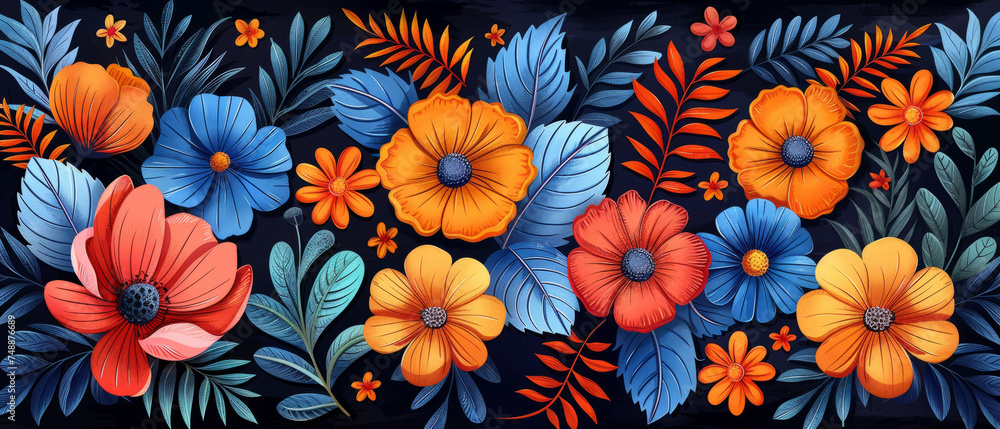 Spring hand drawn cartoon doodles illustration, leaves, birds, and spring symbols and decorative elements with Colorful flowers,generative ai Spring hand drawn cartoon doodles illustration, leaves, birds, and spring symbols and decorative elements with Colorful flowers,generative ai