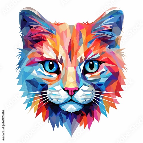 A cute cat face silhouette formed by geometric shapes for t-shirt design on white background