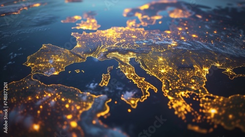 Glittering European and Asian Night: Interconnected Continents.