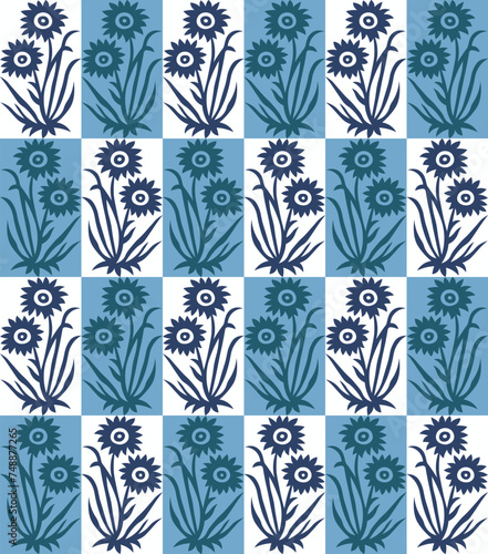 Geometrical floral botanical block print booti design allover seamless repeat pattern