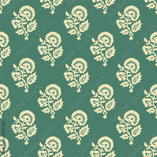 Block print self booti Gold white paste indian traditional