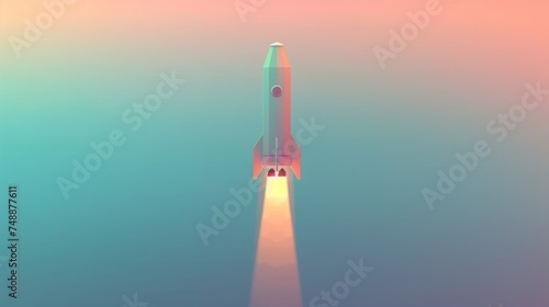 Capturing a rocket's powerful ascent, this illustration against a twilight backdrop conveys the excitement of space travel on the International Day of Human Space Flight.