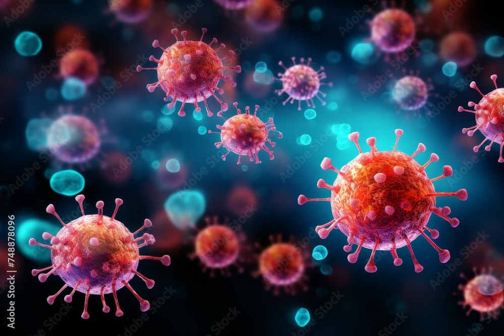 Microscopic view of virus, pathogen under microscope for science research and medical studies Microscopic view of virus, pathogen under microscope for science research and medical studies