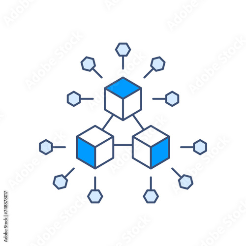 Vector outline icon of Blockchain Technology Icon, Decentralized Network icon.  Blockchain Connectivity, Editable Stroke. 