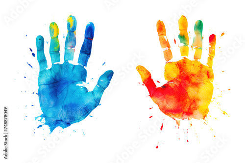 Colorful hand print isolated on transparent background Remove png, Clipping Path, pen tool photo