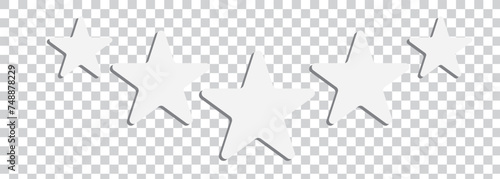 Five green stars with a 3D effect on a transparent background – Design of five stars that can represent a rating, ranking or classification