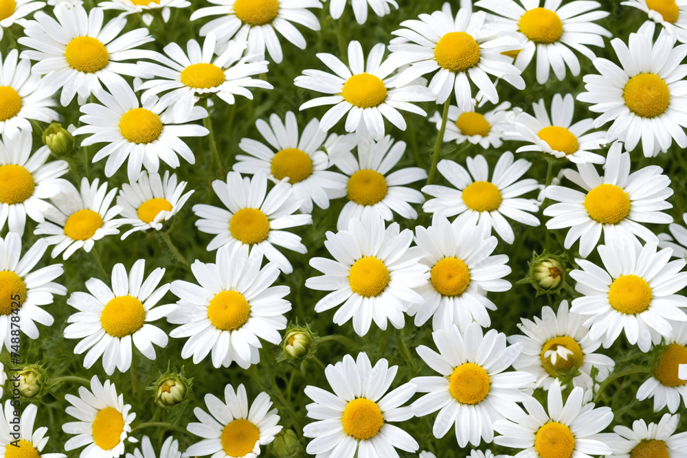 Bright chamomile daisy flower bud and stems pattern on white background. Aesthetic summer flower texture background Bright chamomile daisy flower bud and stems pattern on white background. Aesthetic summer flower texture background