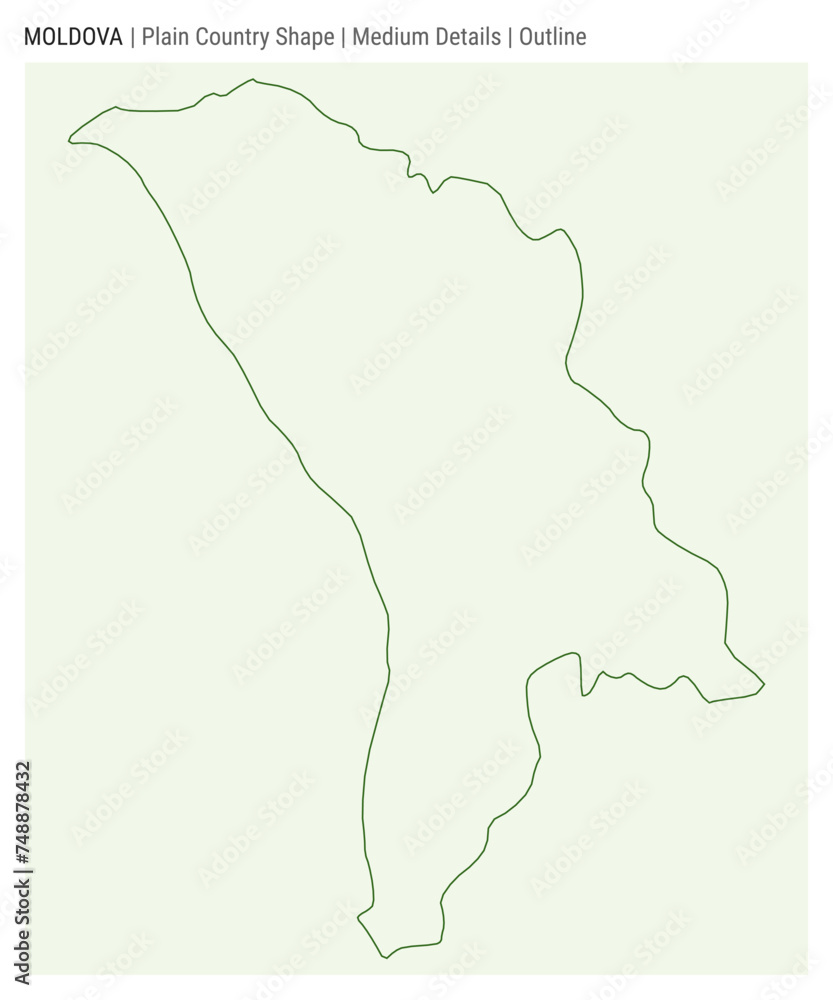 Moldova plain country map. Medium Details. Outline style. Shape of Moldova. Vector illustration.