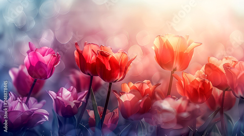 spring banner, background for cards from tulips made in painting style #748878445