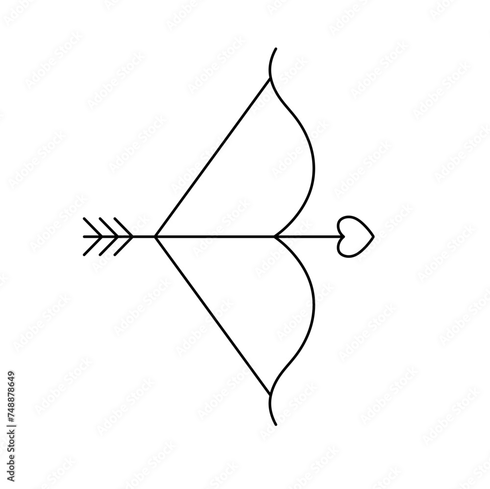 Vector isolated one single bow and arrow with heart arrowhead tip side ...