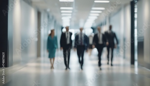 businesspeople walking in the corridor of an business center, pronounced motion blur