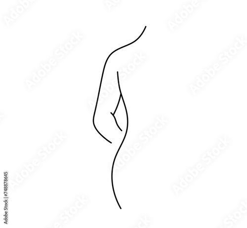 Vector isolated woman half body silhouette back view line tattoo colorless black and white contour line easy drawing