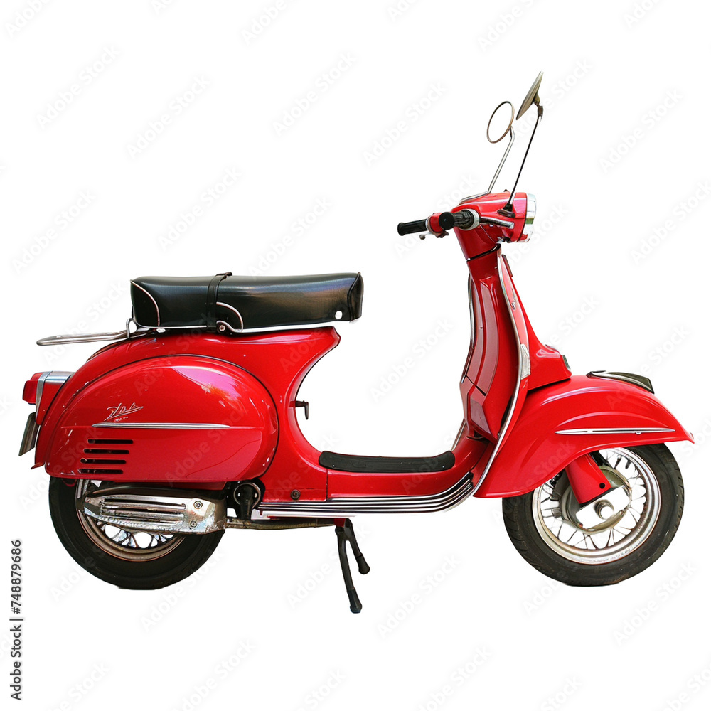 red vintage scooter isolated on transparent background created using generative Ai tools