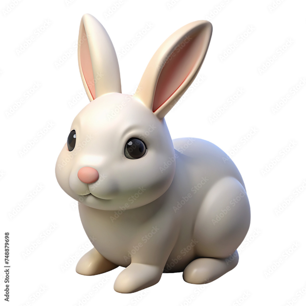 Fototapeta premium 3D Cartoon white rabbit. isolated on transparent background.