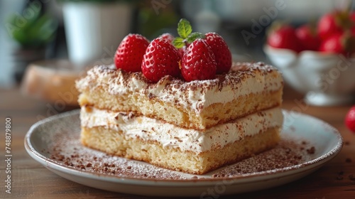 Strawberry cheese cake. Traditional Easter cake tres leches cake with three types of milk.