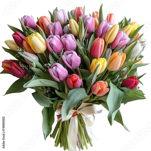 bouquet of colorful tulips isolated on transparent background, 8th of march, women`s day inspiration created using generative Ai tools
