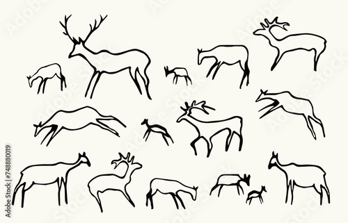 Primitive rock painting. Vector drawing
