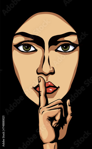 The finger shows quietly. Vector drawing