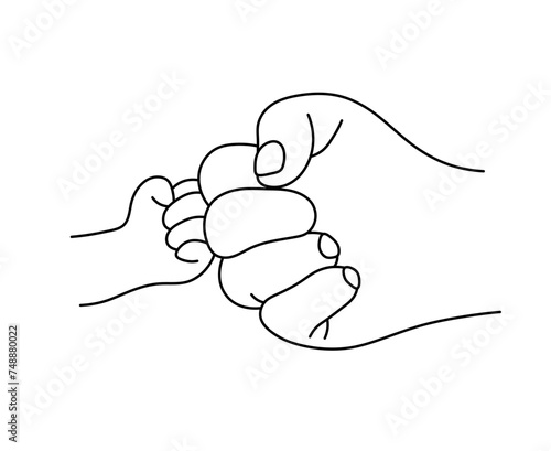 Vector isolated children and adult fist bump gesture  colorless black and white contour line easy drawing