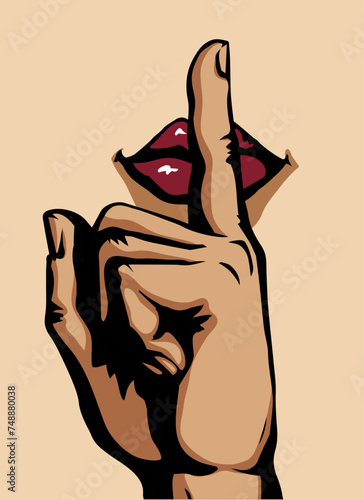 The finger shows quietly. Vector drawing